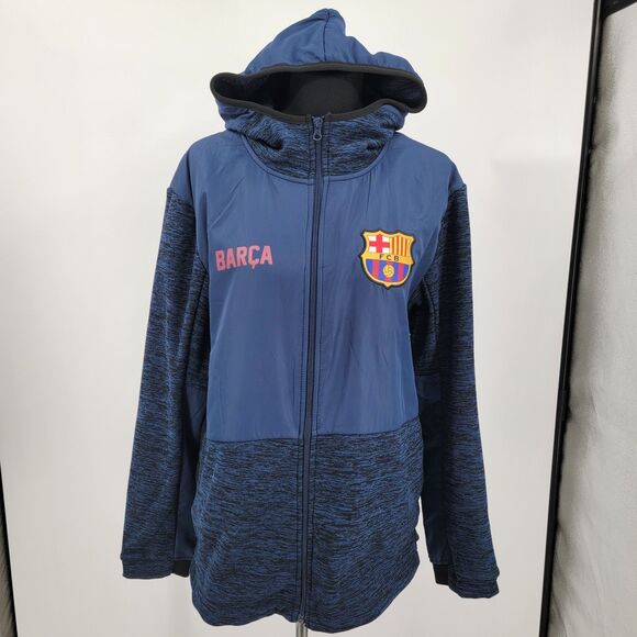 FC Barcelona Mens Long Sleeve Full Zip Hoodie Windbreaker/Sweater Jacket L - Picture 2 of 12